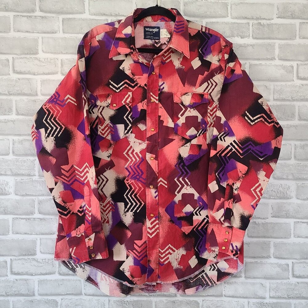Vintage Wrangler Brushpopper X Long Tails Western Shirt 17 1/2 X 35 USA Cowboy